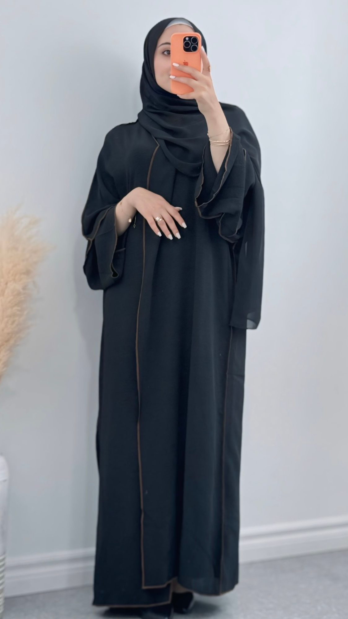 Black Premium Textured Abaya, soft and breathable with a lightweight, front-open design for effortless style and modest comfort