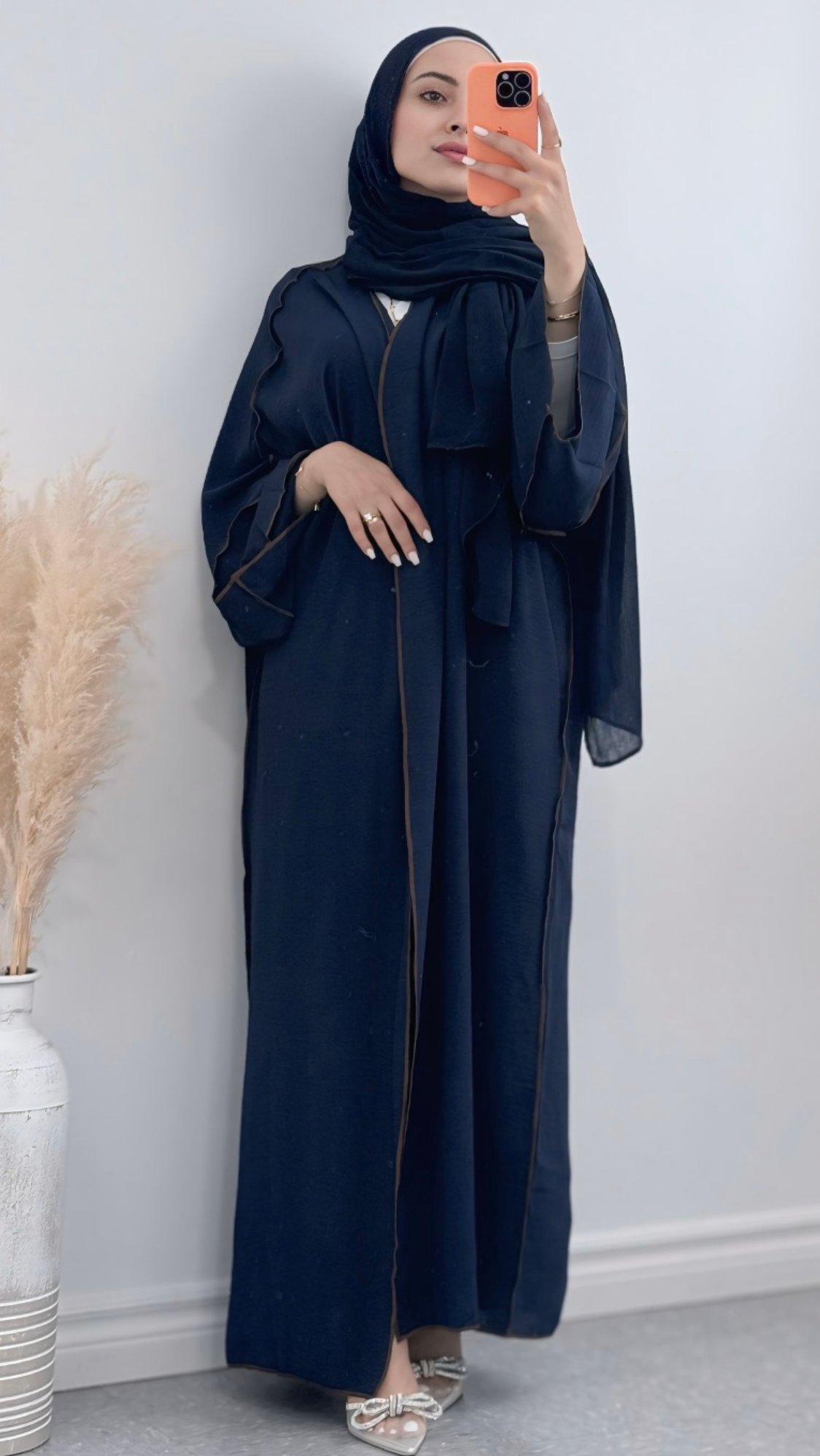 Navy Premium Textured Abaya, soft and breathable with a lightweight, front-open design for effortless style and modest comfort