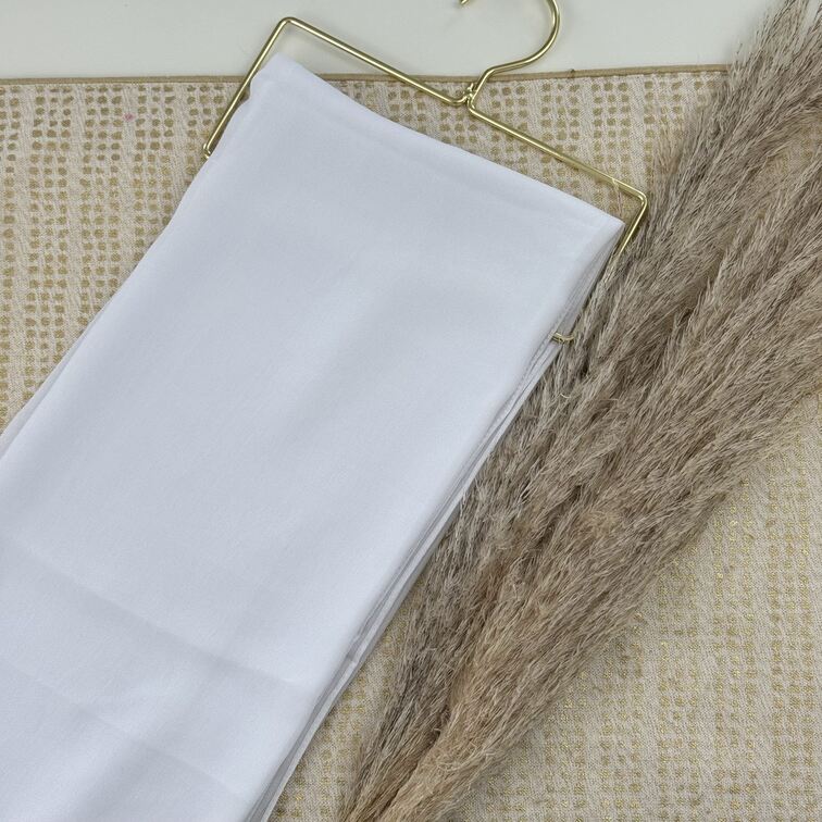 Chiffon Hijab in White, lightweight and smooth with a soft drape, offering breathable comfort and versatile styling for everyday wear.