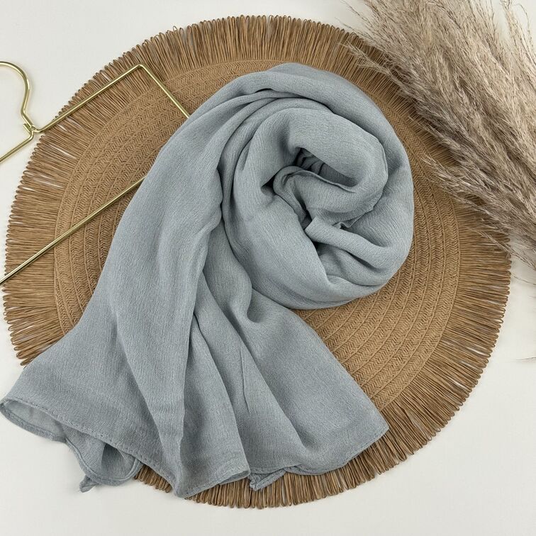 Rayon Crinkle Hijab in Alice Blue, soft and breathable with a lightweight drape, perfect for all-day comfort and versatile styling.