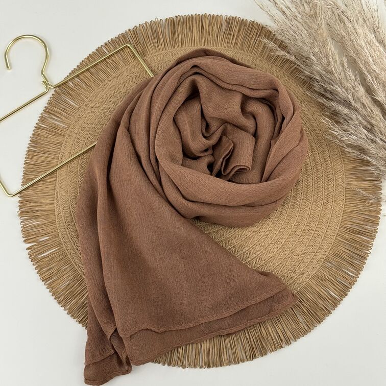 Rayon Crinkle Hijab in Burley Wood, soft and breathable with a lightweight drape, perfect for all-day comfort and versatile styling.