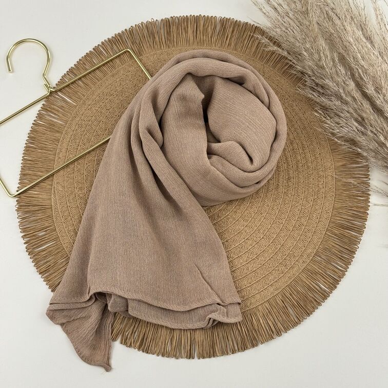 Rayon Crinkle Hijab in Bisque, soft and breathable with a lightweight drape, perfect for all-day comfort and versatile styling.