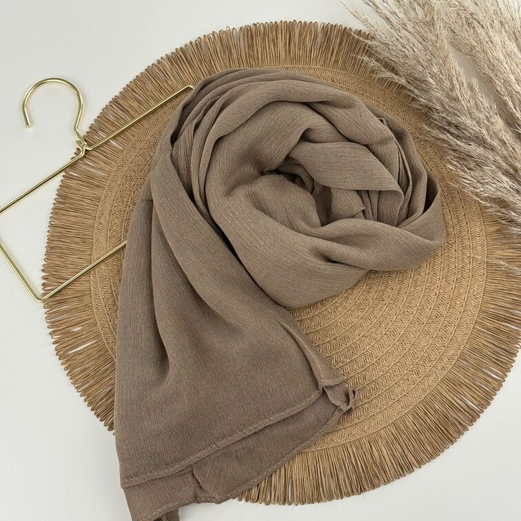 Rayon Crinkle Hijab in Tan, soft and breathable with a lightweight drape, perfect for all-day comfort and versatile styling.