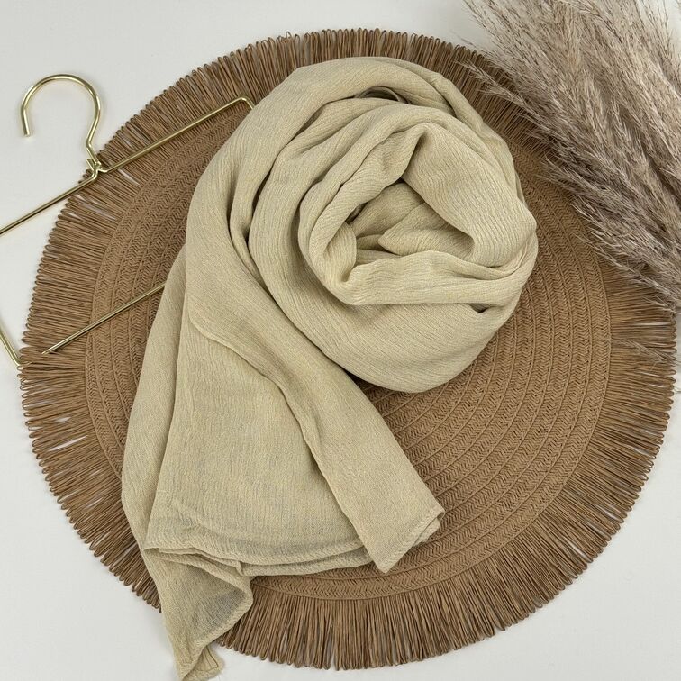 Rayon Crinkle Hijab in Cornsilk, soft and breathable with a lightweight drape, perfect for all-day comfort and versatile styling.