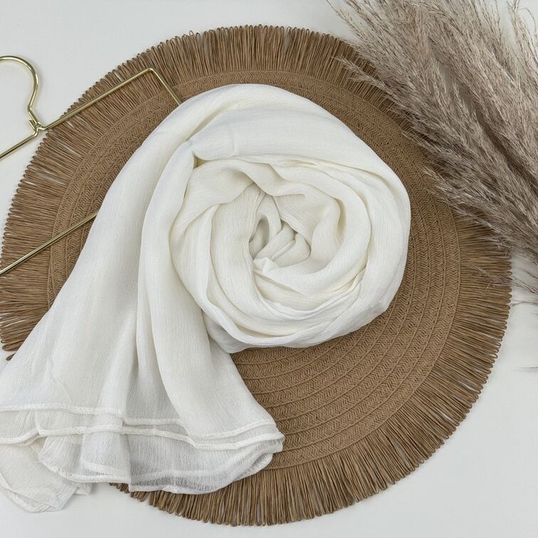 Rayon Crinkle Hijab in Off White, soft and breathable with a lightweight drape, perfect for all-day comfort and versatile styling.