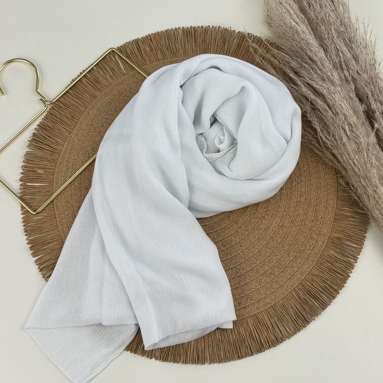 Rayon Crinkle Hijab in White, soft and breathable with a lightweight drape, perfect for all-day comfort and versatile styling.