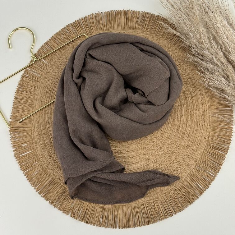 Rayon Crinkle Hijab in Brown, soft and breathable with a lightweight drape, perfect for all-day comfort and versatile styling.
