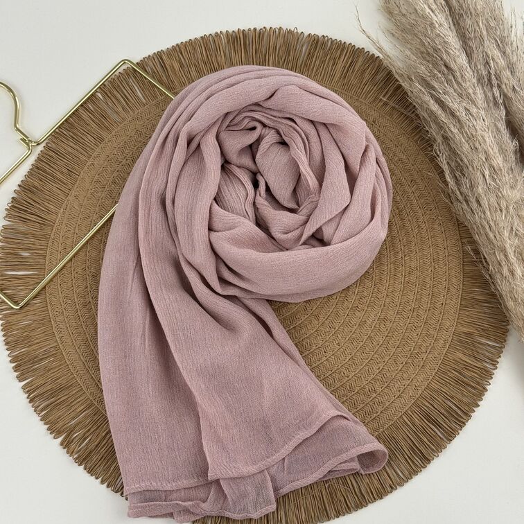 Rayon Crinkle Hijab in Lavender Blush, soft and breathable with a lightweight drape, perfect for all-day comfort and versatile styling.