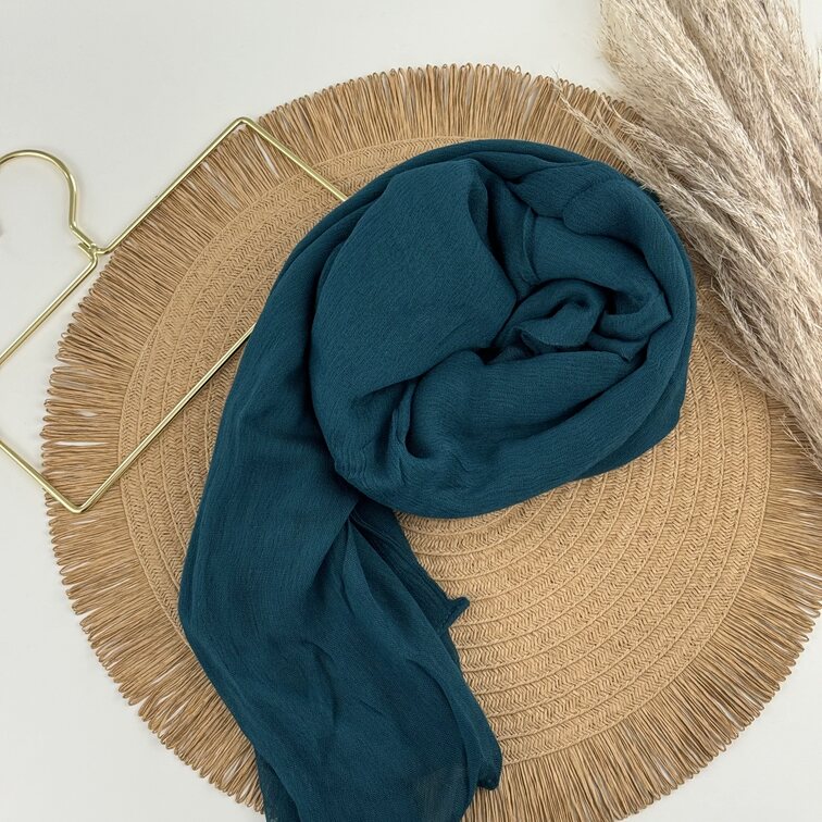Rayon Crinkle Hijab in Dark Green, soft and breathable with a lightweight drape, perfect for all-day comfort and versatile styling.