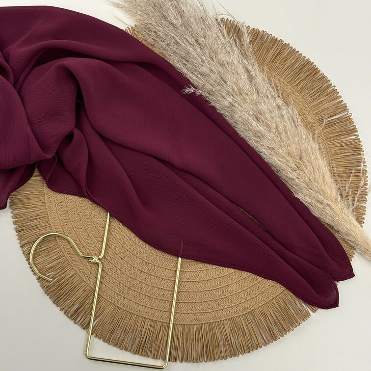 Chiffon Crinkle Hijab in Maroon, lightweight and breathable with a soft, textured drape for versatile styling