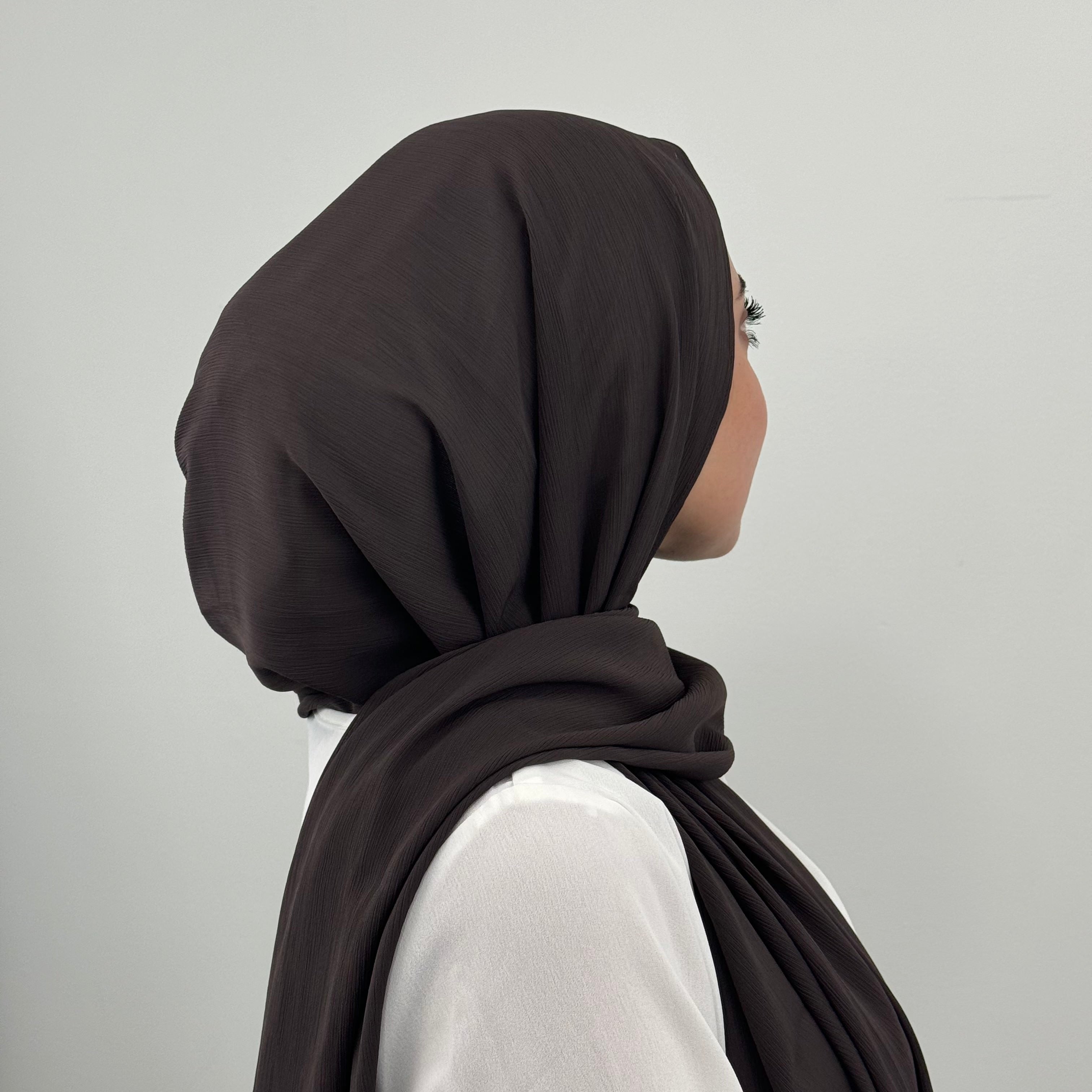 Chiffon Crinkle Hijab in Purple Taupe, lightweight and breathable with a soft, textured drape for versatile styling