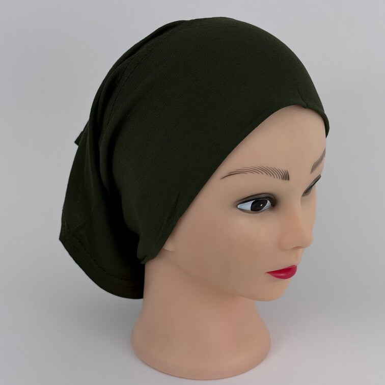 Soft and breathable cotton hijab cap with a stretchable fit and a knitted floral design at the back for added elegance.