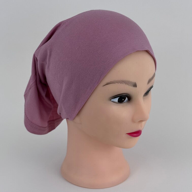Soft and breathable cotton hijab cap with a stretchable fit and a knitted floral design at the back for added elegance.