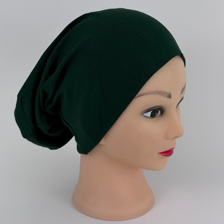 Soft and breathable cotton hijab cap with a stretchable fit and a knitted floral design at the back for added elegance.
