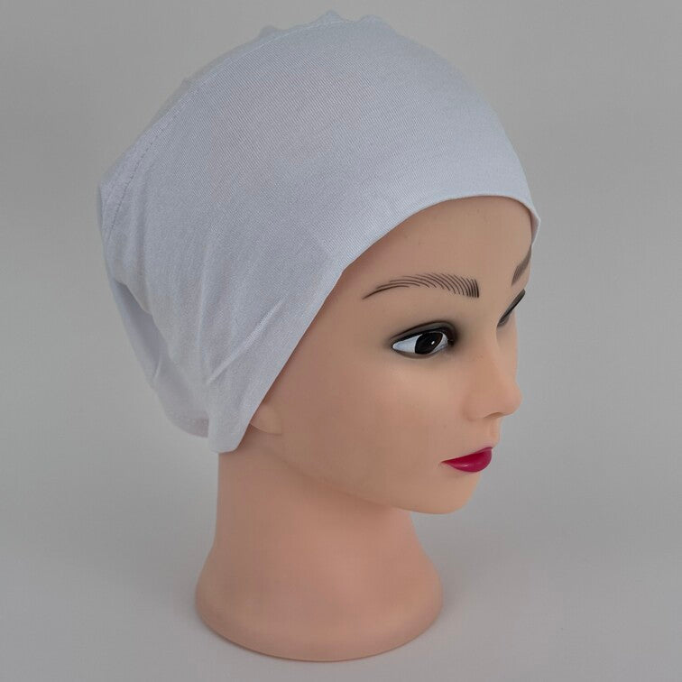 Soft and breathable cotton hijab cap with a stretchable fit and a knitted floral design at the back for added elegance.