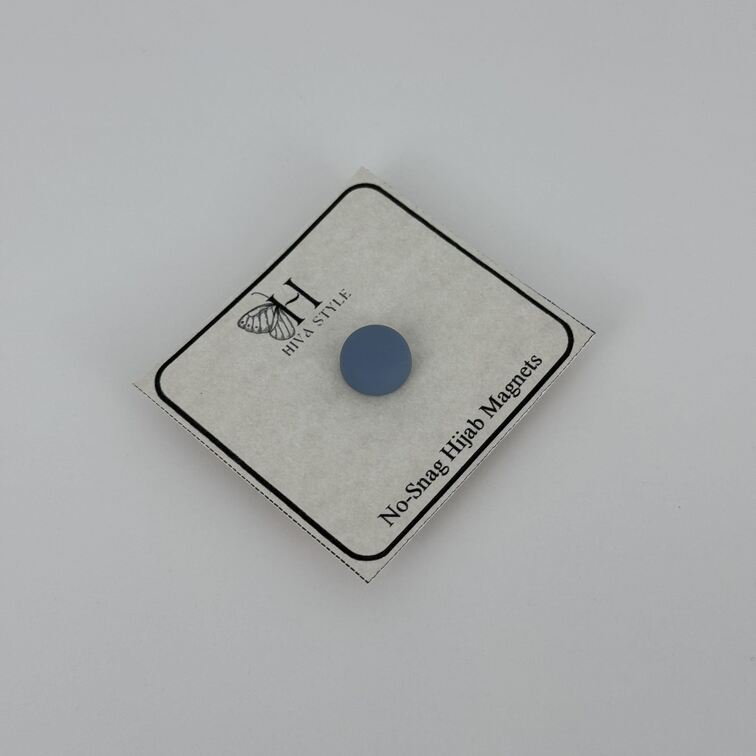Strong and lightweight light steel blue hijab magnets made from magnetic aluminum alloy, designed to secure delicate fabrics like chiffon and silk without causing damage.